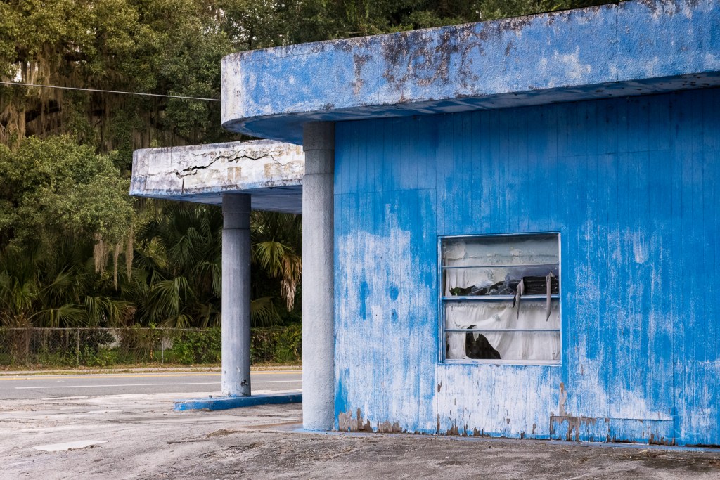 Alte Tankstelle, blau, Südstaaten